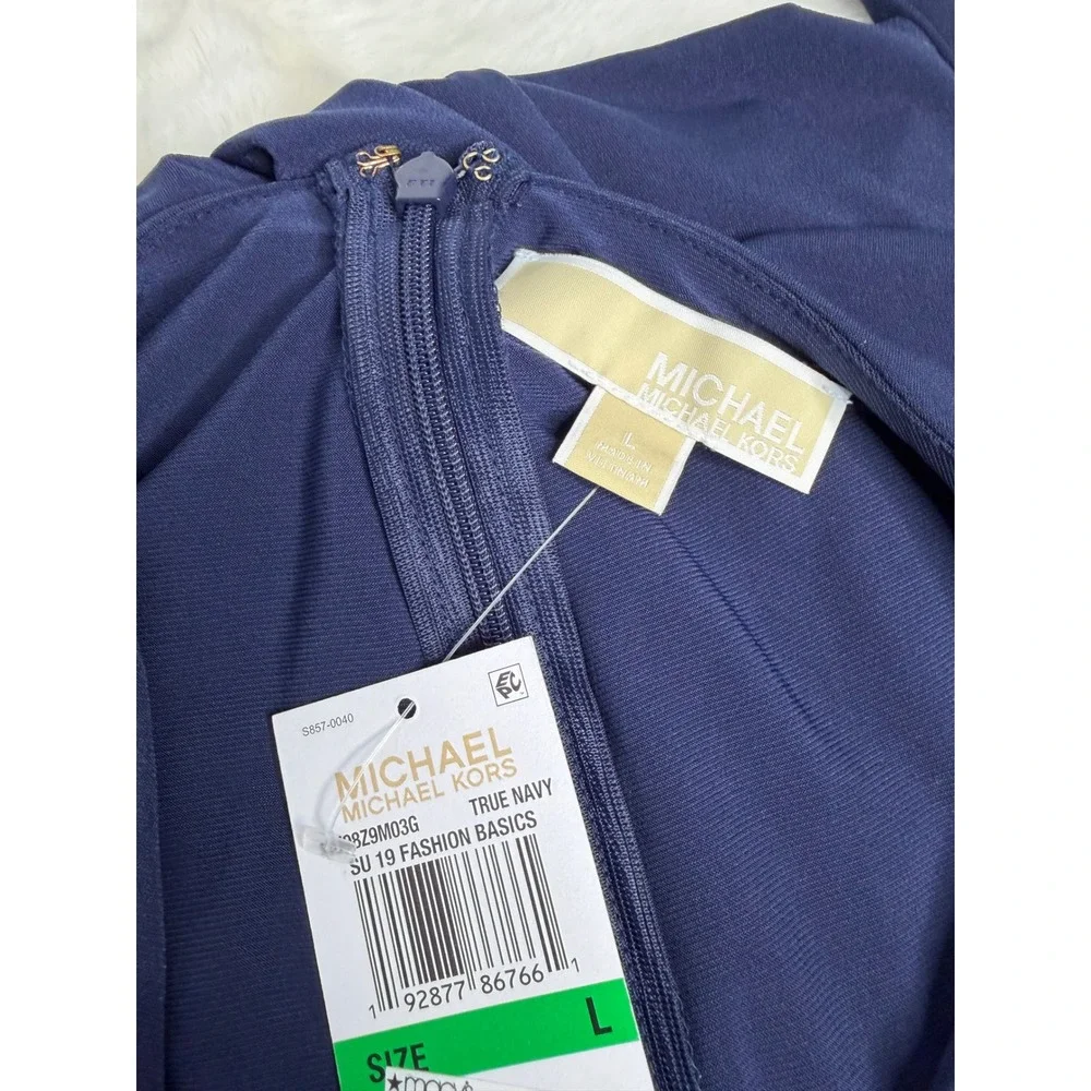 Michael Kors Women True Navy Grommet Side Lace-Up Maxi Dress L MS879M03G